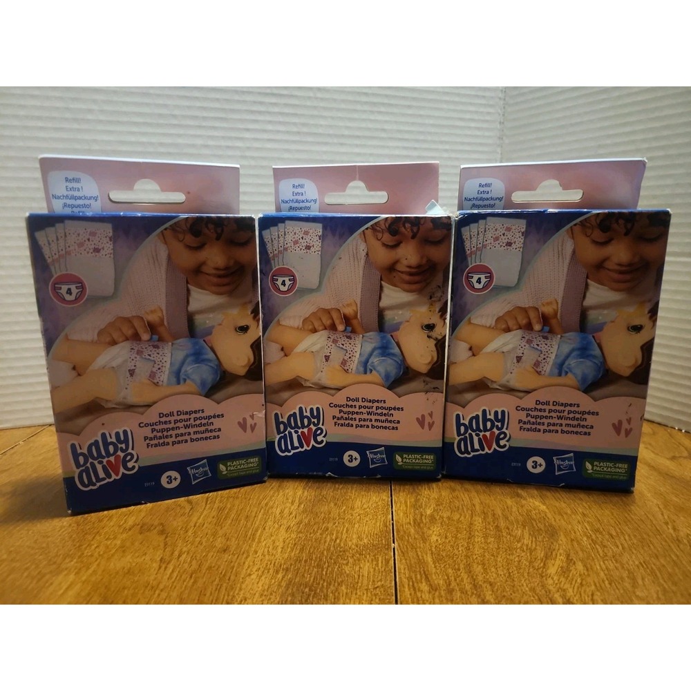 Lot of 3 New Baby Alive Doll Diaper Refill 4 Diapers In Each Box (12 Total)